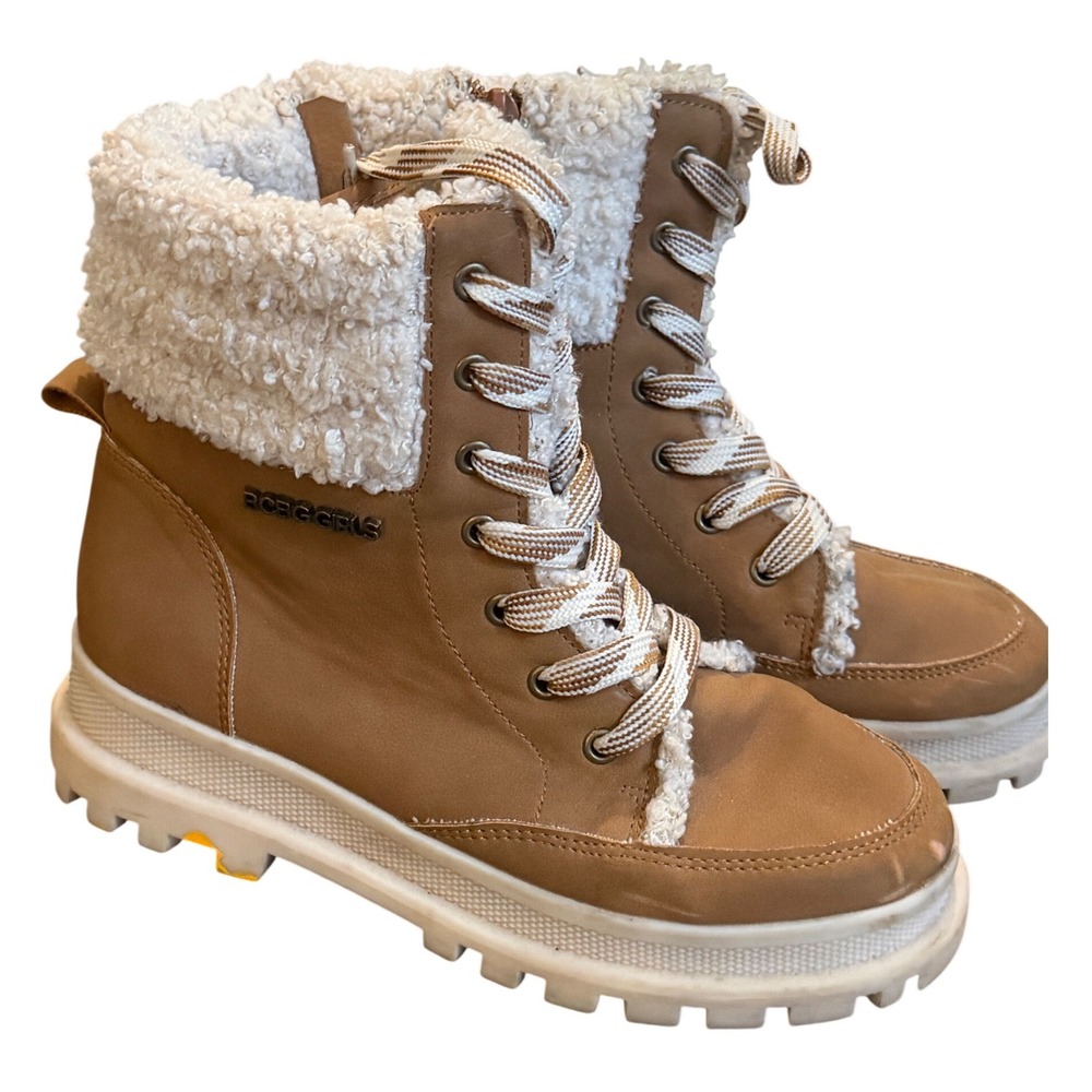 BCBG Girls Elena Tan Sherpa Lace Up Combat Boots Big Kid Youth Size 3